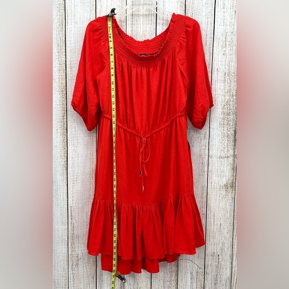Vince Camuto Off The Shoulder Dress Size‎ 16W Ruffle Hem Half Sleeve Orange - Picture 4 of 10
